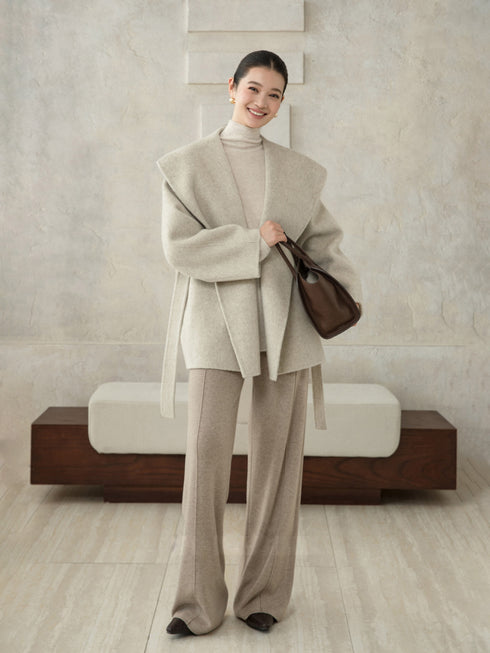 Sculpted Lapel Wool Coat